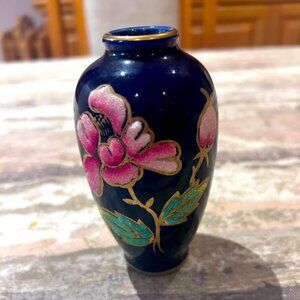 Vintage Cobalt Blue Porcelain Small Vase, Made in Japan 1980s